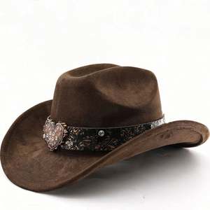Chapeau de cowboy occidental tendance en daim végétalien avec large ceinture thermique – Collection Automne Hiver 2025 - Product Image 1