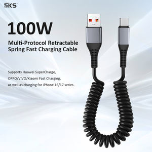 Câble USB 2.0 mâle vers Type-C mâle spiralé 100W OD4.0mm 5A, câble de charge rapide pour voiture, câble de données pour ordinateur, écouteurs et <span class=keywords><strong>imprimante</strong></span> - Product Image 2