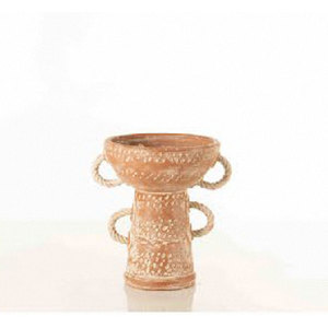 Pot décoratif en terre cuite fait main, vase en argile avec des points blancs texturés et des accents de corde rustique - Product Image 1