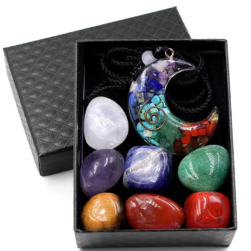 Hot Selling Natural Crystal Moon und Star Chakra Crystals Healing Tumbling Stone Box Set für spirituelle Meditation