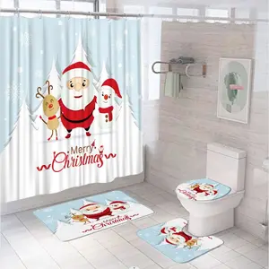 Ensemble de rideaux de douche flocon de neige bonhomme de neige amusant d'hiver Tapis de toilette antidérapant Tapis de bain Noël Arbre de Noël Père Noël Décoration de salle de bain