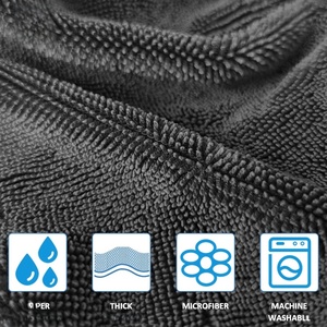 Serviette de séchage de voiture en microfibre double face torsadée 1400 GSM, pour l'entretien et le detailing automobile, 60x90 cm, pour lavage de voiture, 20x20 cm - Product Image 2