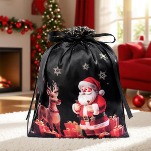 Christmas Candy Custom Satin Promotion Gift <b>Bag</b> with Double <b>Drawstring</b> Storage Bundle - Product Image 4