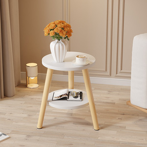 Round Coffee Table Wood Top Warm <b>White</b> Nordic Style Living Room Side Table Bedroom <b>Bedside</b> Table Minimalist Modern Tea Table - Product Image 1