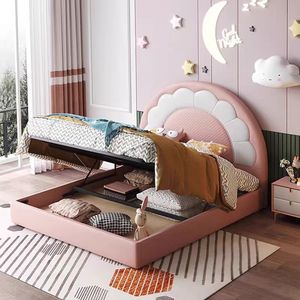 プリンセスベッドルーム レザー＆ピンクアニマル キュートベッド 子供部屋用 レザー収納付き子供用ベッド - Product Image 1