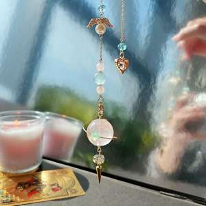 뜨거운 판매 장미 석영 구 크리스탈 요술 진자 자동차 교수형 DIY 목걸이 마스코트 테마 치유 돌 선물 아이디어 - Product Image 2