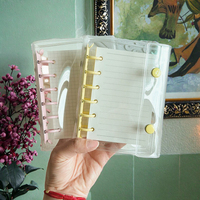 Reliure à feuilles mobiles transparente en PVC à 6 anneaux rechargeable avec bouton-pression, 45 feuilles, couverture de journal à feuilles mobiles