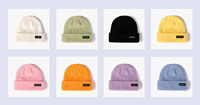 Gorro de invierno al por mayor para hombre y mujer, gorro tejido con parche bordado.