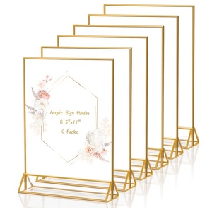 Support de menu en acrylique doré, cadre photo double face, support de prospectus, présentoir de menu de table pour numéros de table de mariage - Product Image 1
