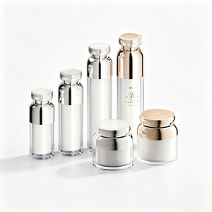 Flacone Airless in Acrilico Bianco da 15ml 30ml 50ml 100ml e Vasetto da 30g 50g con Pompa, Contenitore di Lusso per Skincare con Finitura <span class=keywords><strong>Argento</strong></span> - Product Image 1