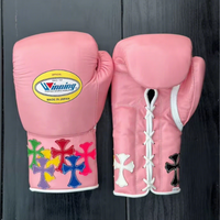 GYMSTERO Gants de boxe en cuir de vachette véritable de haute qualité à lacets, avec sangle de poignet réglable, design respirant et épais