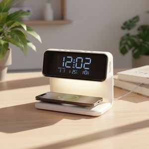 Lámpara <span class=keywords><strong>de</strong></span> Noche Moderna con Carga Inalámbrica <span class=keywords><strong>de</strong></span> 15W, Lámpara <span class=keywords><strong>de</strong></span> Mesa <span class=keywords><strong>de</strong></span> Lujo con Control Táctil, Lámpara <span class=keywords><strong>de</strong></span> Noche con Despertador y <span class=keywords><strong>6</strong></span> LED - Product Image 1