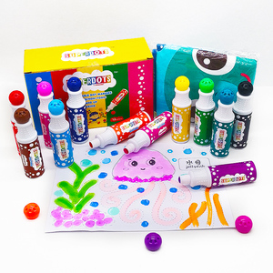 Lot de 12 couleurs OEM d'encre lavable pour l'éducation, plumes de 10mm, 40ml, ensemble de marqueurs de points, tampons de bingo avec tablier pour le dessin des enfants - Product Image 1