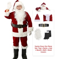 Ensemble de costume de cosplay de Père Noël en velours grande taille pour homme avec barbe, perruque et sac à bonbons pour se déguiser, accessoires de costume de fête pour femme