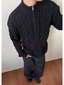 เสื้อกันหนาวลำลองแขนยาวคอตั้งสำหรับผู้ชาย <span class=keywords><strong>littlepony</strong></span> เสื้อสเวตเตอร์ถักมีปกสีพื้นแบบลำลองใหม่2025 - Product Image 5