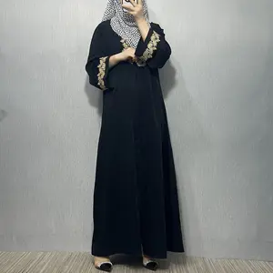Wholesale Designs In Black Eid Stone Luxury Black Abayas Simple Black Women Muslim Dress 2023 Dubai With Stone Work