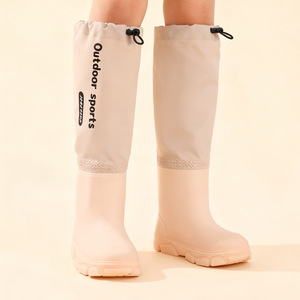 Bottes de pluie pour enfants, hauteur moyenne, antidérapantes, imperméables, doublées de polaire, chaussures en caoutchouc chaudes pour enfants, sport de plein air - Product Image 1