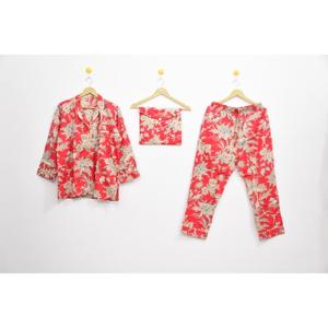 Nuevo Conjunto de Pijama Floral para Mujer, Estampado a Mano, para Verano y Otoño, 100% Algodón, Transpirable, Camiseta de Manga Larga con Botones, Pantalones con Cintura Elástica - Product Image 1