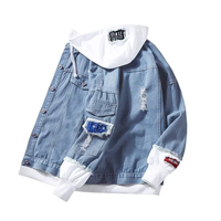 Veste en jean à capuche pour homme, style hip-hop, rétro, décontractée, coupe bomber, pour l'automne, unisexe, avec capuche