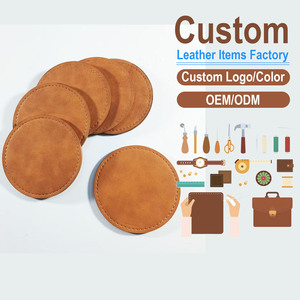 Custom Logo Premium PU Leather Waterproof High <b>Heat</b> Resistant up to 100 Degree Leather <b>Coaster</b> for Hotel Coffee Shop Restaurant - Product Image 1
