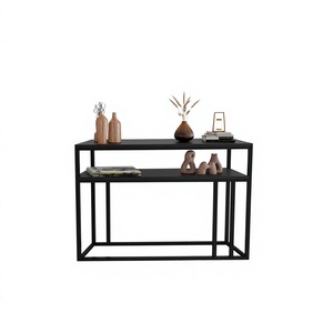 Console moderne minimaliste en métal avec 2 étagères pour l'entrée, le salon, meuble au design stable, finition noire - Product Image 1