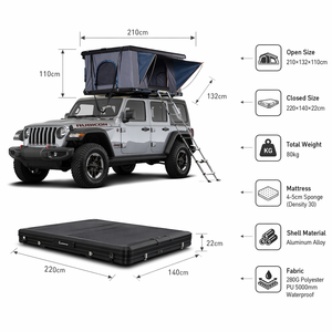 Tente de toit rigide en alliage d'aluminium 210 cm pour SUV, tente de toit pour voiture, 2 personnes, imperméable, pour camping tout-terrain - Product Image 3