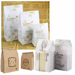 Custom Design Logo Printed White Sandwich Baguette Loaf Cookie Packing Bakery Food Bread Packaging Kraft Paper Bag With Window