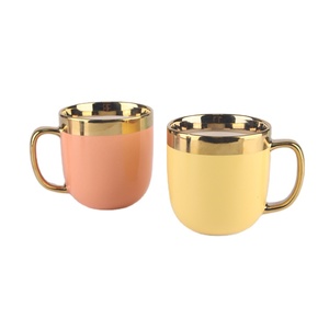 Ventes en gros de tasses à thé en céramique coréennes personnalisées, macarons, bord doré, tasse à lait en porcelaine, tasses à café en céramique avec poignée dorée - Product Image 3