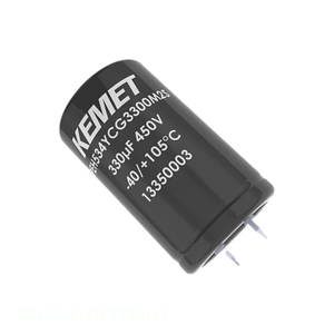 Condensateur à haute impédance à ondulation élevée, à montage par emboîtement, à trou traversant, 330 µF, en aluminium, référence PEH534YDE3330M2, Distributeur agréé - Product Image 1