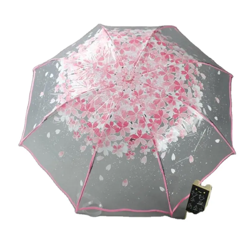 Großhandel Sakura Muster transparent wind dicht regens icher Sonnenschirm Regenschirm billig Regen klar Regenschirm UV Blume schönen Regenschirm