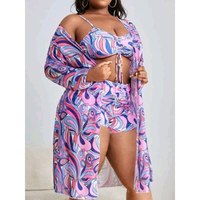 Cikini grande taille 3 pièces maillot de bain femmes longue impression Blouse cordon Corset été plage Bikini gros maillots de bain