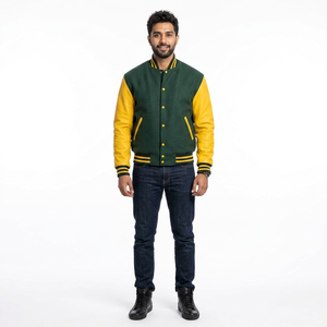Chaquetas Varsity Personalizadas con Cuello Alto Verde y Amarillo, al por Mayor, Estilo Oakland Athletics, Muestra el Espíritu de tu Equipo, Moda - Product Image 1