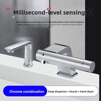 Robinet automatique Xiangchen 3-en-1 à capteur, avec distributeur de savon moussant et sèche-mains, installation monotrou pour salle de bain