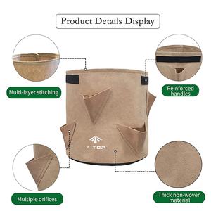 กระถางปลูกต้นไม้แบบผ้าไม่ทอ ขนาด 10 แกลลอน ยี่ห้อ Aitop OEM ผลิตตามขนาดที่ต้องการ ใช้ซ้ำได้ เป็นมิตรกับสิ่งแวดล้อม เหมาะสำหรับปลูกพืชกลางแจ้ง ถุงปลูกสตรอว์เบอร์รี่แบบผ้าสักหลาด - Product Image 5