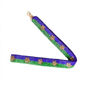 CRYSTAL CRAFT Sangle de sac à main vintage écologique perlée, motif étoiles violettes et vertes, poignée tendance avec crochets métalliques - Product Image 1