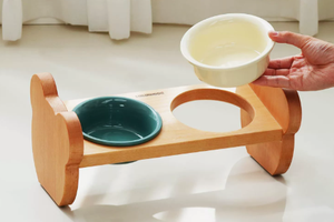 Wooden Ceramic Pet Bowl <b>Stand</b> 2 In 1 Adjustable Anti Tip Feeding Bowls Raised <b>Food</b> And Water Dish For <b>Dogs</b> And Cats - Product Image 3