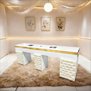 Mesa de <span class=keywords><strong>Manicura</strong></span> Doble de Mármol Moderna y Lujosa con Aspirador de Polvo y Luz, Estación de Trabajo Profesional para Salón - Product Image 5