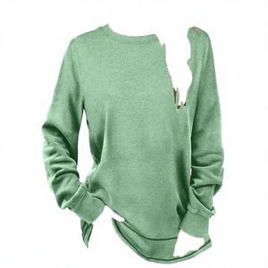 Venta al por mayor directa de fábrica: Suéter básico de punto transpirable para mujer, cuello redondo, color liso, manga larga, estilo urbano, otoño/invierno - Product Image 3