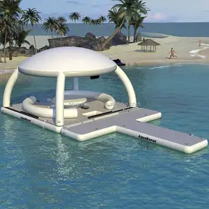 Nuovo Design DWF Summer Water gonfiabile Island gonfiabile dock deck piattaforma galleggiante gonfiabile galleggia per il tempo libero con tenda