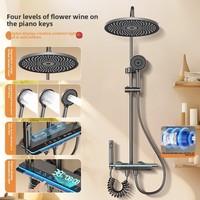 Ensemble de douche domestique Piano Key avec pistolet pressurisé puissant, pommeau de douche gris, robinets thermostatiques et plusieurs modes de pulvérisation pour salle de bain