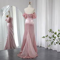 Gaun Malam Panjang Model Mermaid SCZ157 Seksi Tanpa Tali Bahu Bermotif Bunga dengan Lipit, Bulu, Kristal, Organza, dan Mutiara