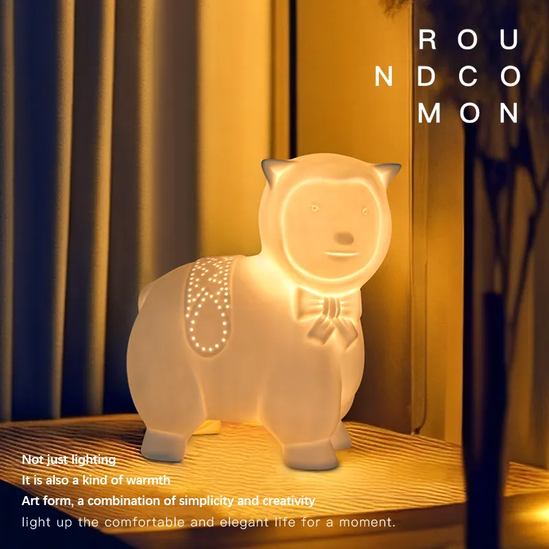 Wholesale Table Light Cute Cartoon Sheep Ceramic Night Lamp For Bedroom Children Gift Decoration Lamp