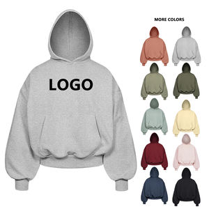 100% コットンカスタム箱入りフィットパーカー女性ヘビー級380gsmプルオーバー刺繍ラインストーンプリントクロップドパーカー - Product Image 1