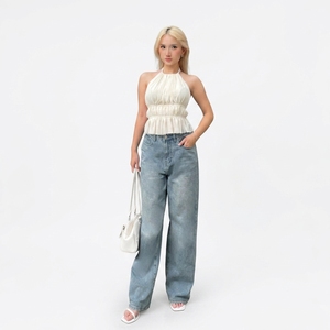 SableX Última Tendencia 2026: Jeans de Pierna Ancha (25 cm) con Acabado Lavado al Polvo, Aptos para Hombres y Mujeres - Product Image 1