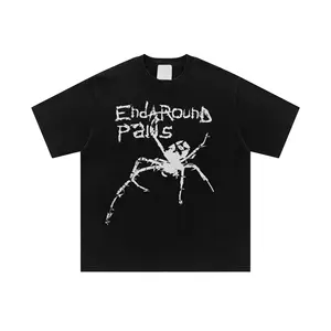 OEM Custom Summer Fashion Short Sleeve Cotton T-shirt Men Casual Round Neck Spider Printed Loose Boxy T-shirt