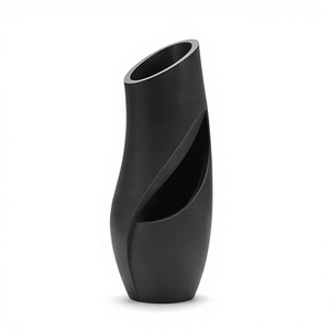 Vase décoratif en métal noir de luxe, texture ajourée abstraite moderne, récipient à fleurs pour la maison, le bureau, le hall, la décoration intérieure - Product Image 1