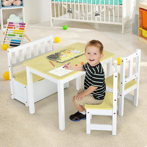 Table d'activités en bois <span class=keywords><strong>2</strong></span> en 1, table d'étude et ensemble de chaises pour enfants avec banc de rangement pour jouets, <span class=keywords><strong>2</strong></span> chaises pour enfants, lecture, arts et artisanat - Product Image 2