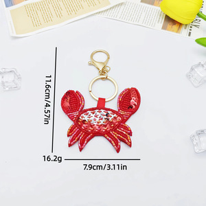 Porte-clés <span class=keywords><strong>de</strong></span> luxe fait main perlé pour femme, avec <span class=keywords><strong>patch</strong></span> floral brodé, paillettes brillantes, crabe, citron, breloque pour sac ou voiture - Product Image 4