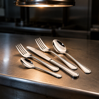Ensemble de couverts en acier inoxydable poli miroir pour hôtel et restaurant, logo personnalisé en gros, 5 pièces, couteau, fourchette, cuillère