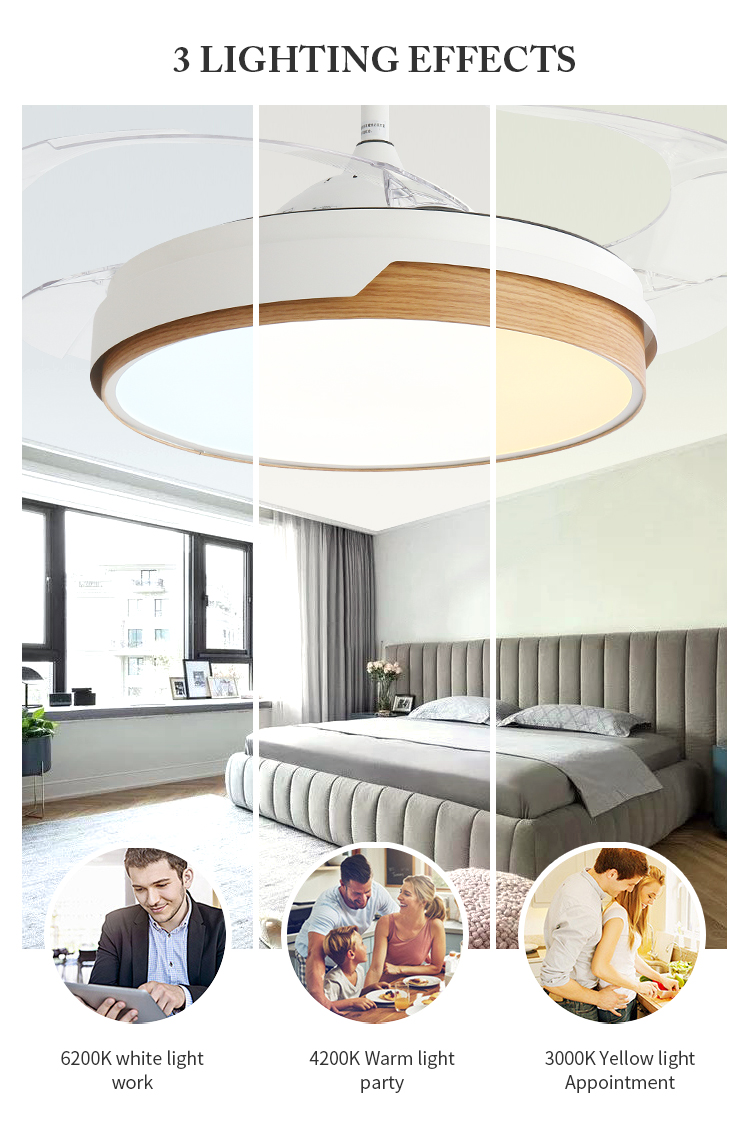 Breezelux modern Three Color Changing 42 Inch Led Light Chandelier Ceiling Fan Light For Restaurant